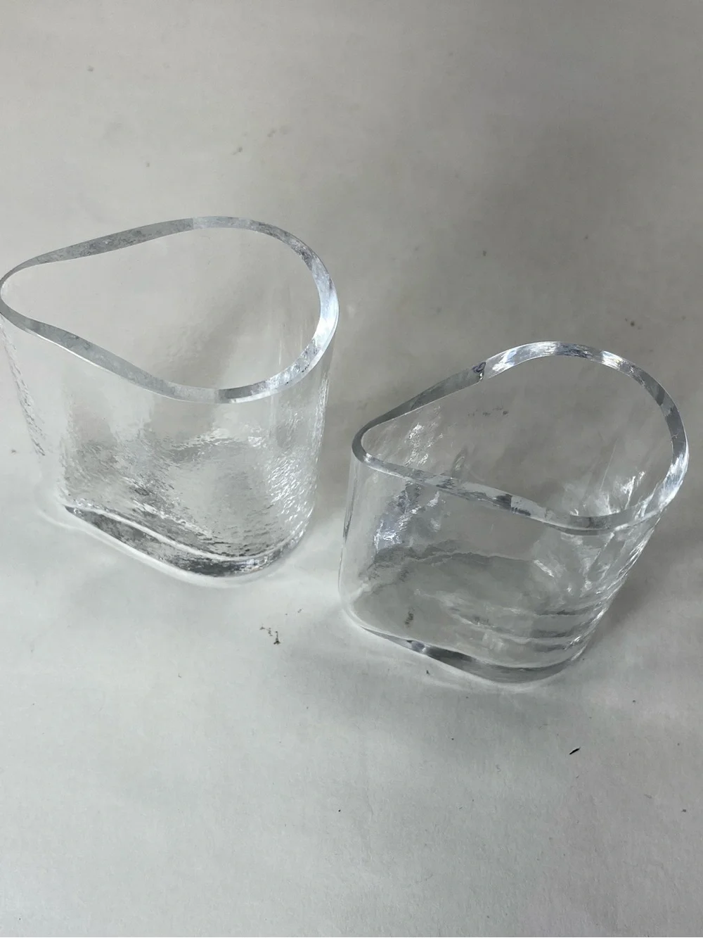 2 Clean Beveled Minimal Small Sauce Condiment Pourers or Shot Glasses ?